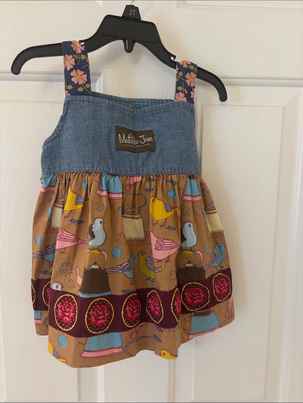 Matilda Jane Denim Bodice Bird & Floral Strap Dress - Brown Multi